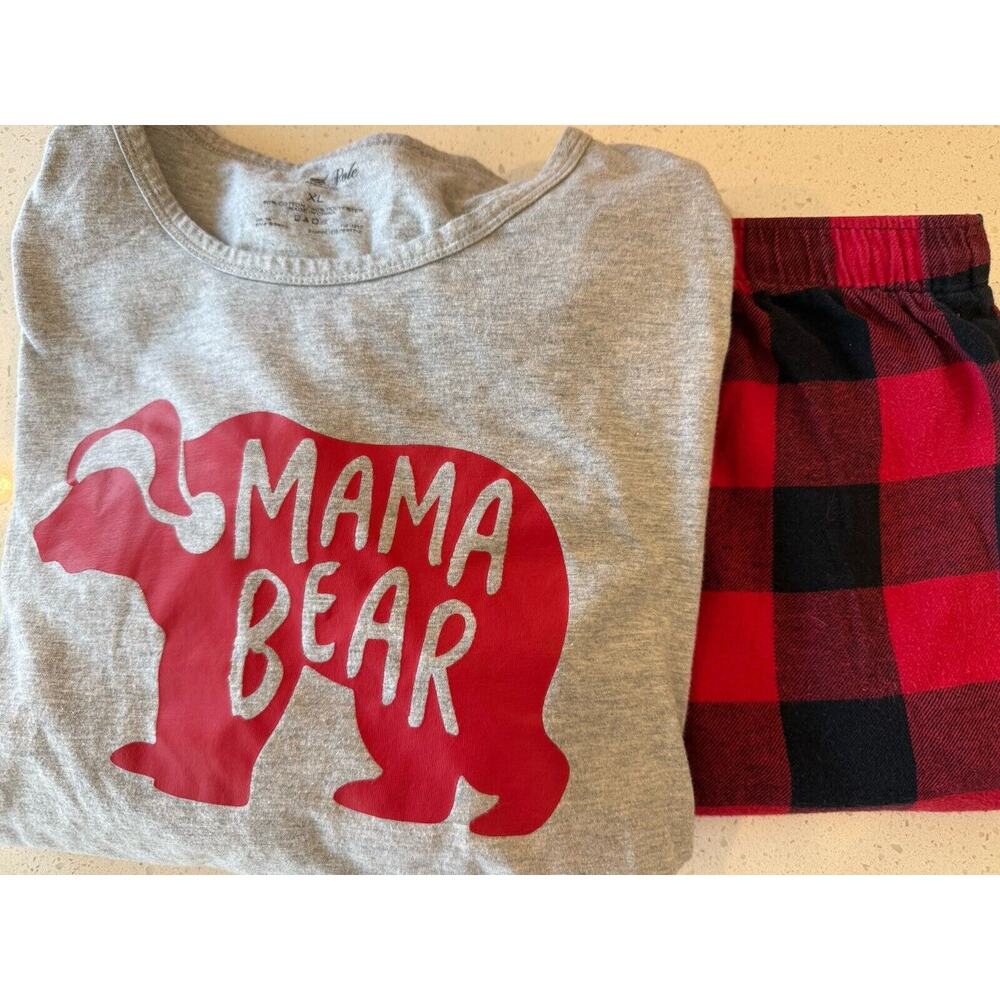 North Pole Trading Co Mama Bear Graphic Long Sleeve And‎ Flannel Bottoms Size XL